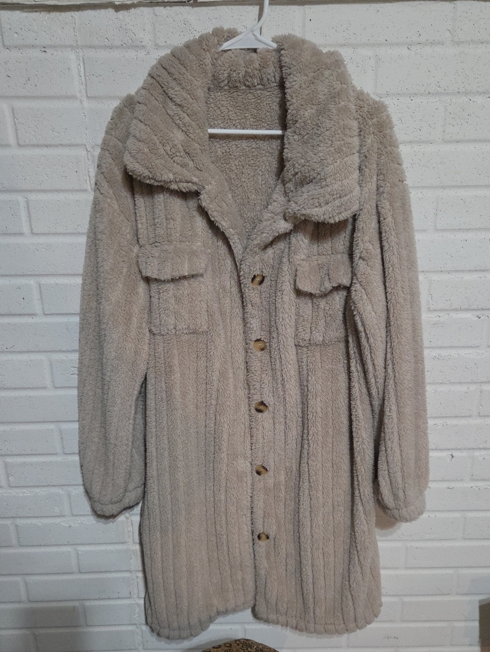 Soft Beige Teddy Sherpa Oversized Collar Cardigan